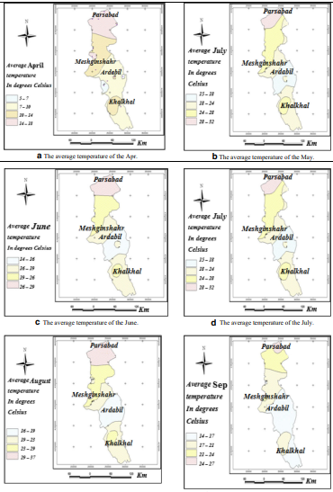 شکل 2 2 a–l پهنه بندی آسایش اقلیمی استان اردبیل در ماه های مختلف سال، منبع: یافته های تحقیق